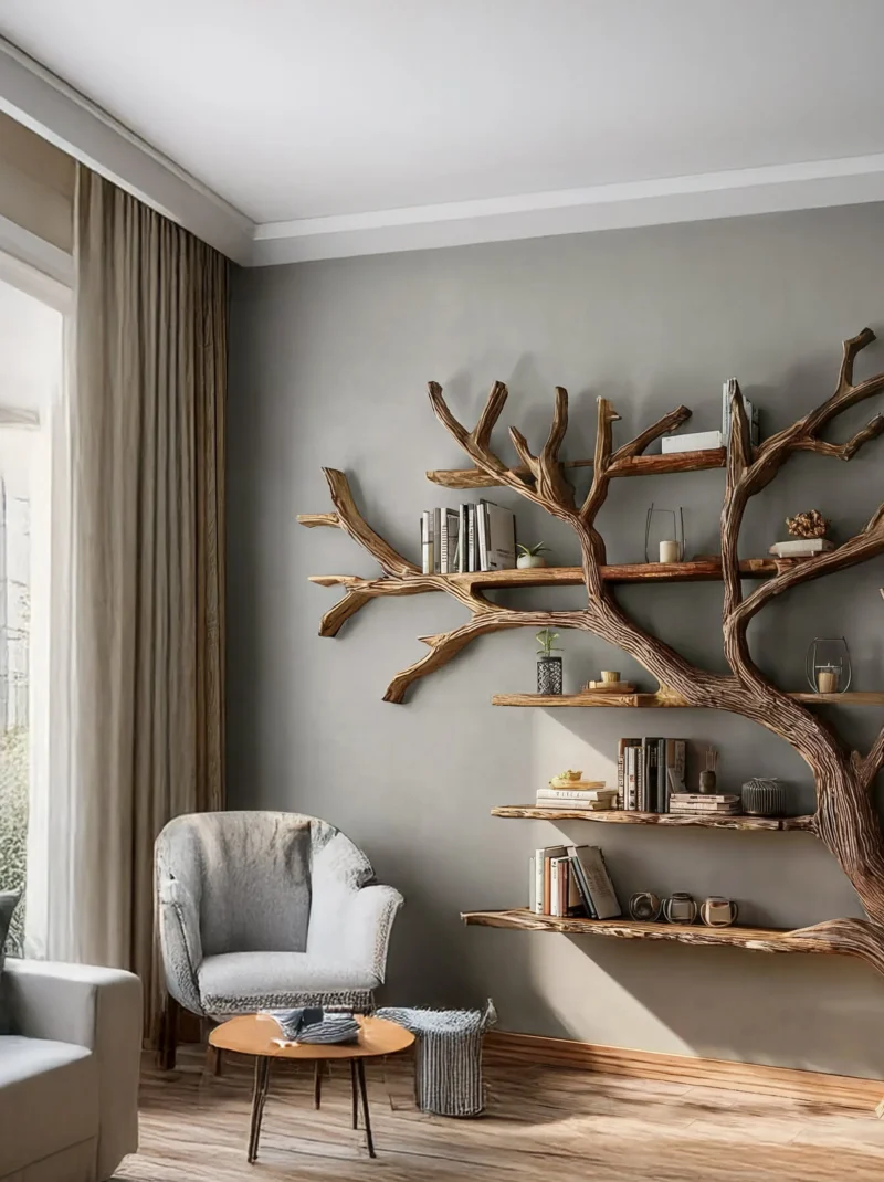 Driftwood Wall Bookshelf Rustic Farmhouse Floating Tree Branch Design