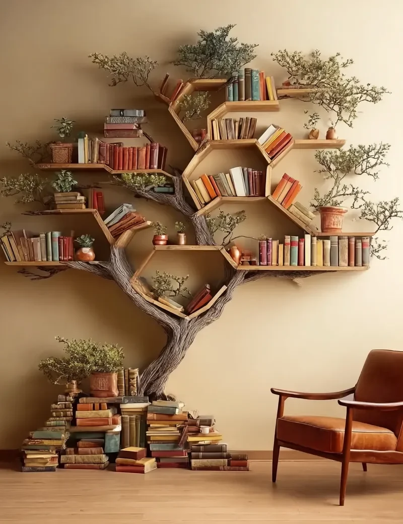 Tree Branch Bookshelf Driftwood Solid Wood Wall Mounted Rustic Decor