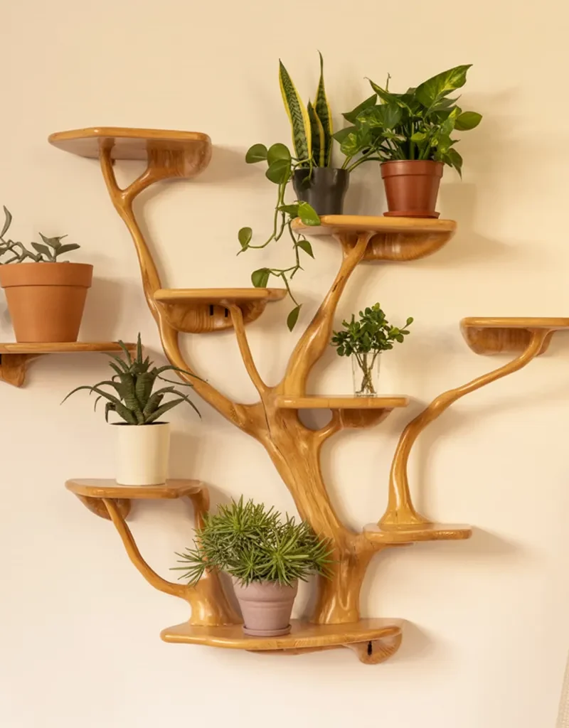 Tree Branch Wall Shelf Solid Wood Floating Bookcase Driftwood Look Decor